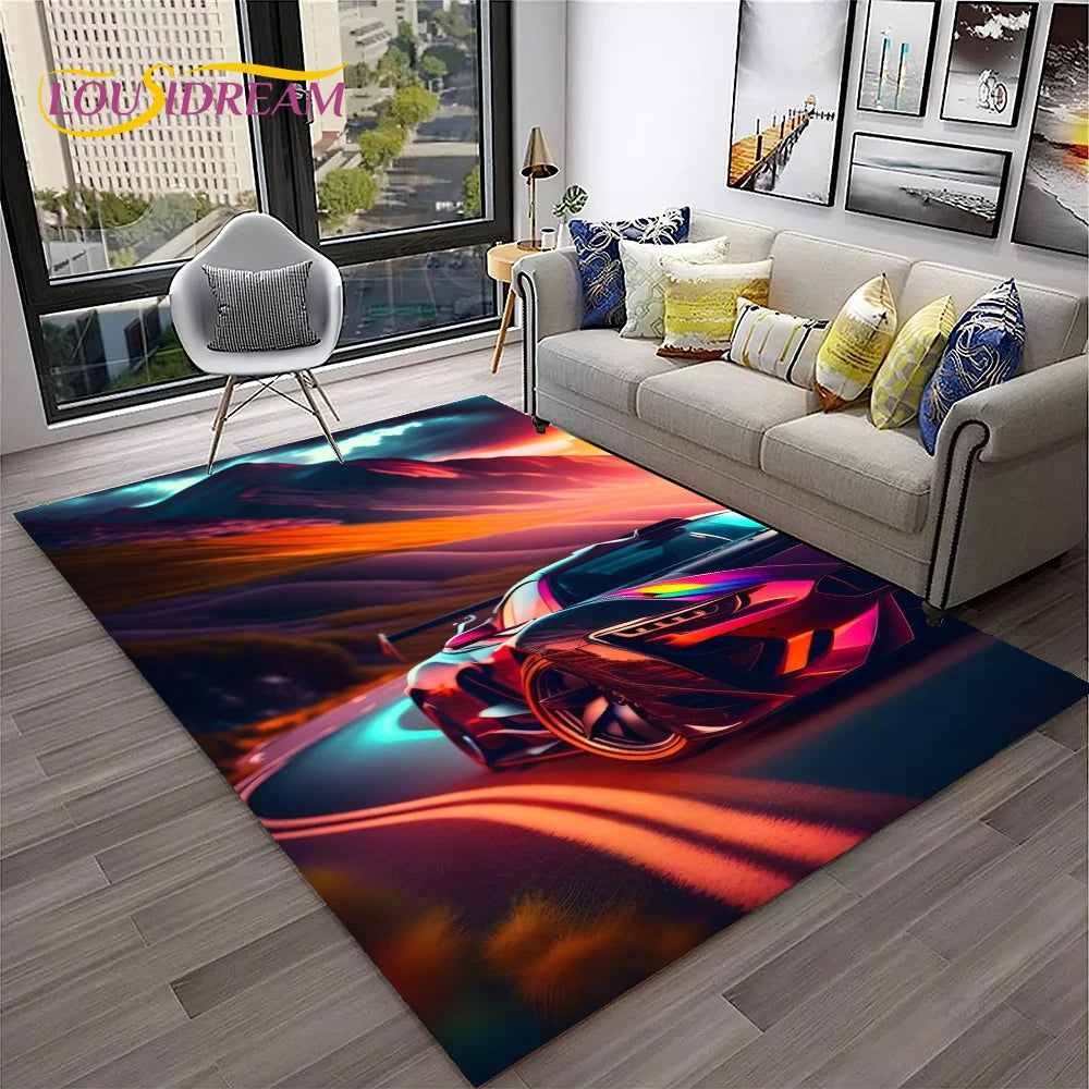 Sports Car Racing Carpet Rug for Living Room, Bedroom, Playroom, Sofa Doormat Decor,
