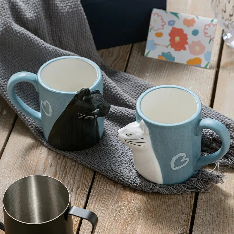 Kiss Cat Ceramic Mugs for Couples  Morning Milk Coffee, Tea Cup Breakfast, Valentines Day Gift