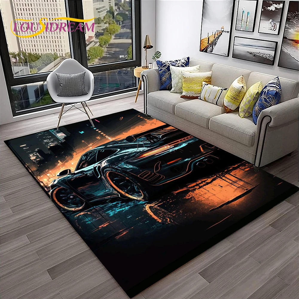 Sports Car Racing Carpet Rug for Living Room, Bedroom, Playroom, Sofa Doormat Decor,