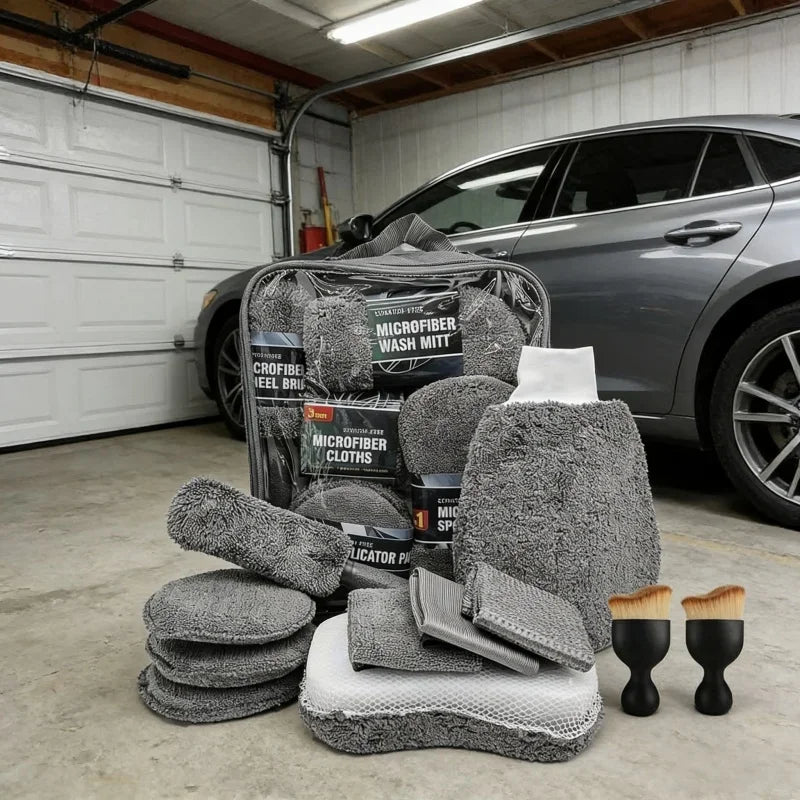 Car Cleaning Tools 11pcs Microfiber Kit Tire Brush Scratch Removal Pads