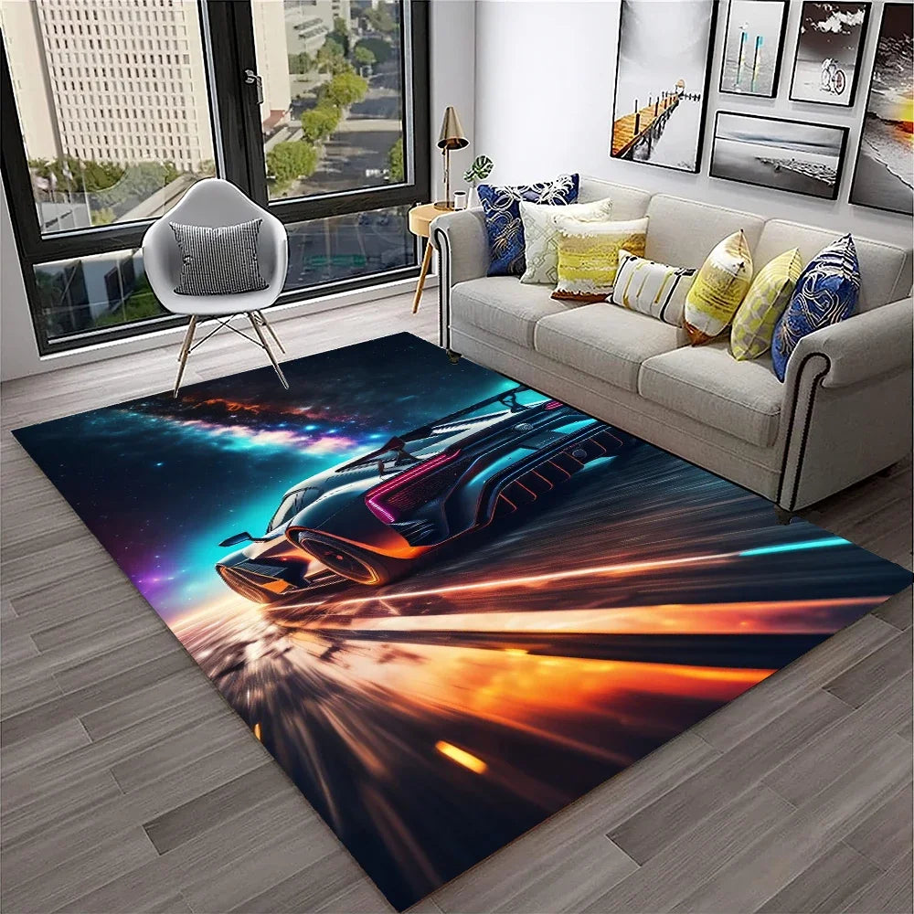 Sports Car Racing Carpet Rug for Living Room, Bedroom, Playroom, Sofa Doormat Decor,