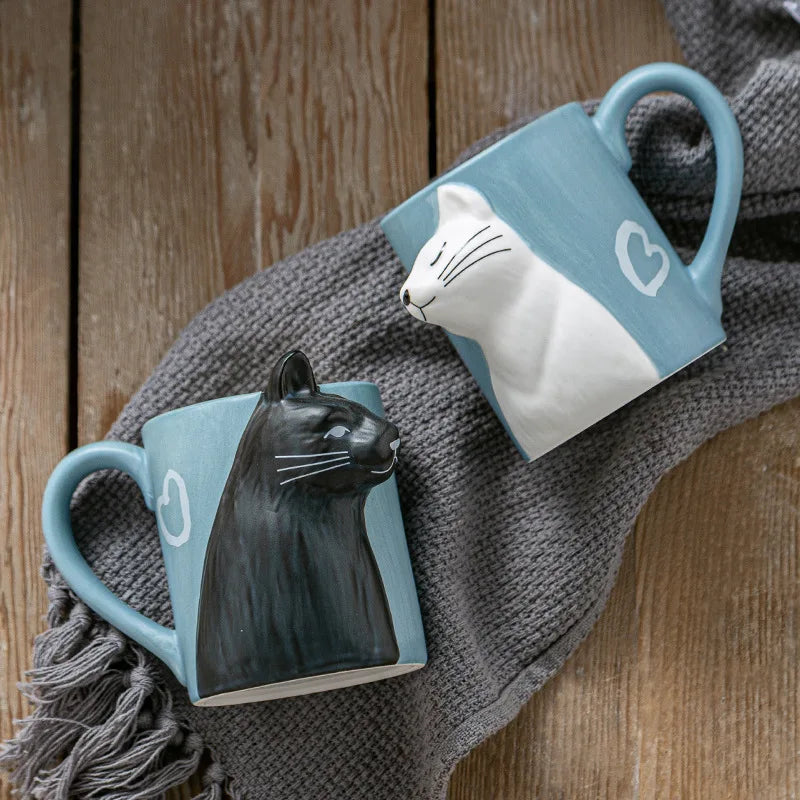 Kiss Cat Ceramic Mugs for Couples  Morning Milk Coffee, Tea Cup Breakfast, Valentines Day Gift