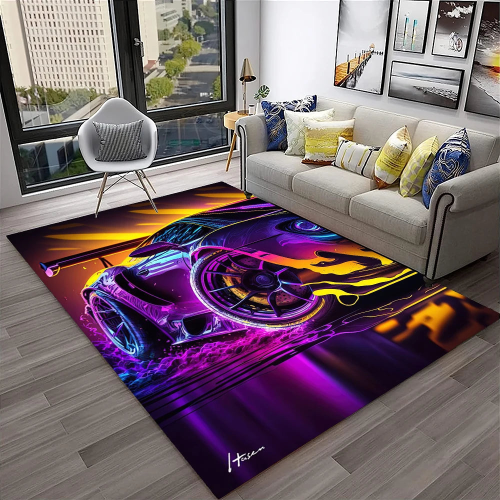Sports Car Racing Carpet Rug for Living Room, Bedroom, Playroom, Sofa Doormat Decor,