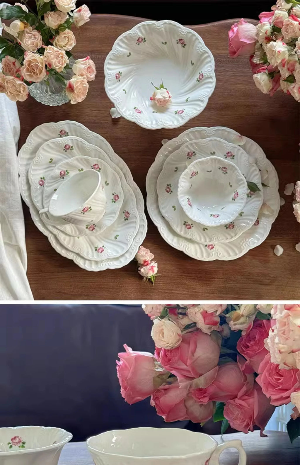 Ceramic Plate Set Coffee Cup Saucer Beautiful Tableware Vintage Rose Dessert Plate