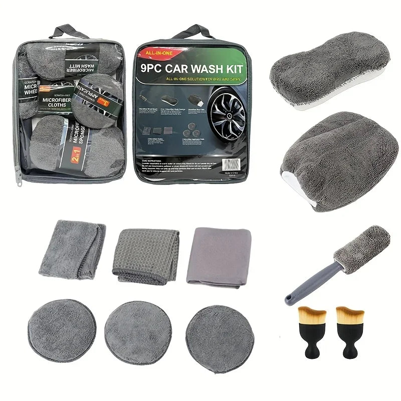Car Cleaning Tools 11pcs Microfiber Kit Tire Brush Scratch Removal Pads