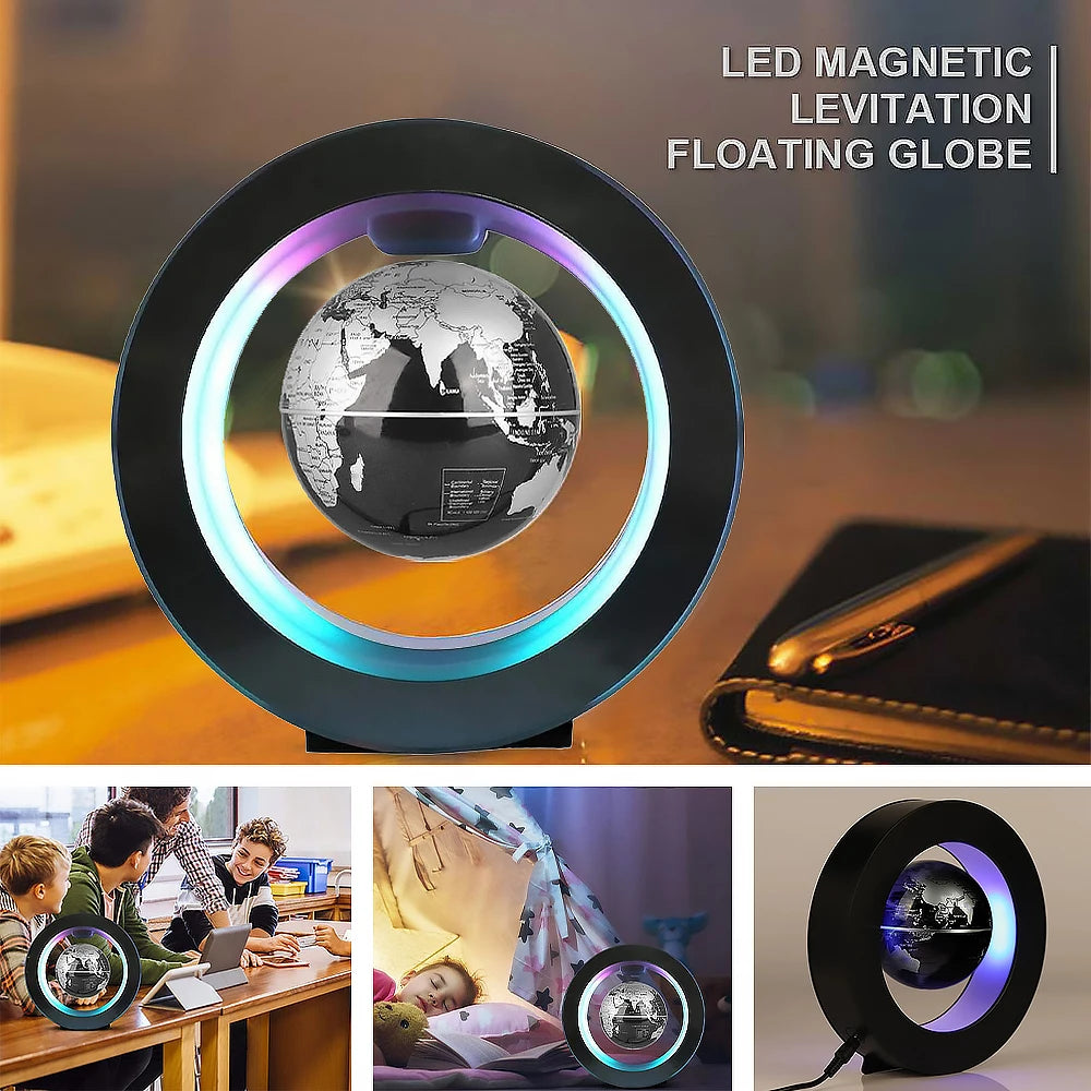 Floating Globe Levitating World Map Rotating Ornament LED Lamp for Bedside
