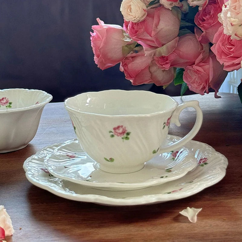 Ceramic Plate Set Coffee Cup Saucer Beautiful Tableware Vintage Rose Dessert Plate