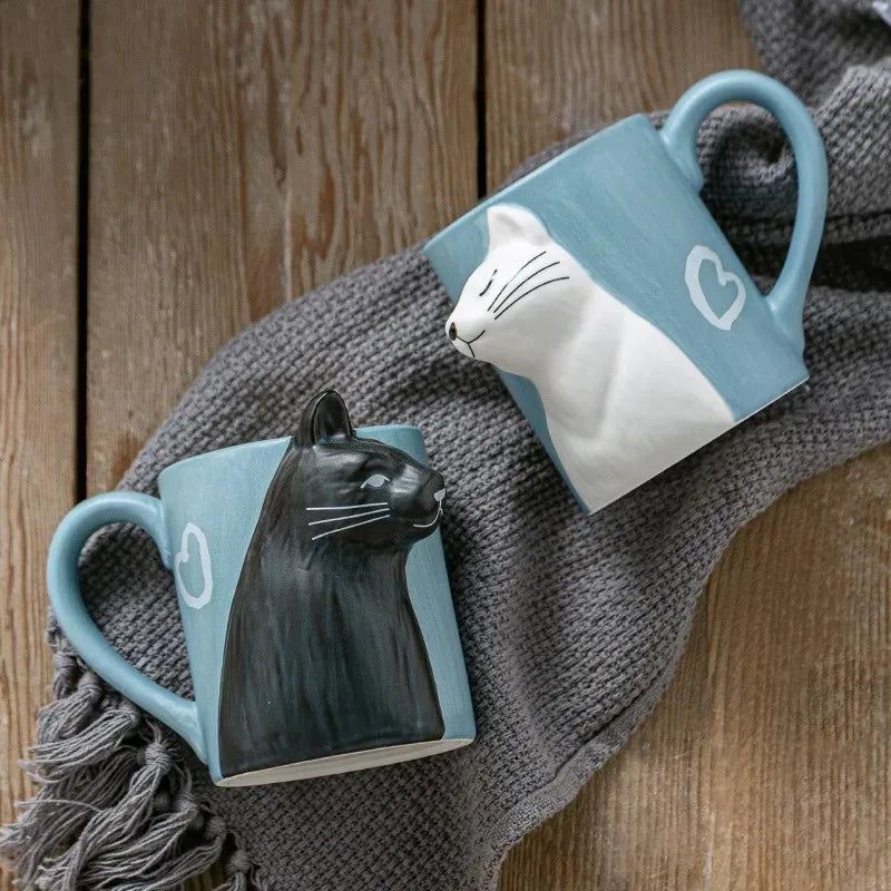 Kiss Cat Ceramic Mugs for Couples  Morning Milk Coffee, Tea Cup Breakfast, Valentines Day Gift