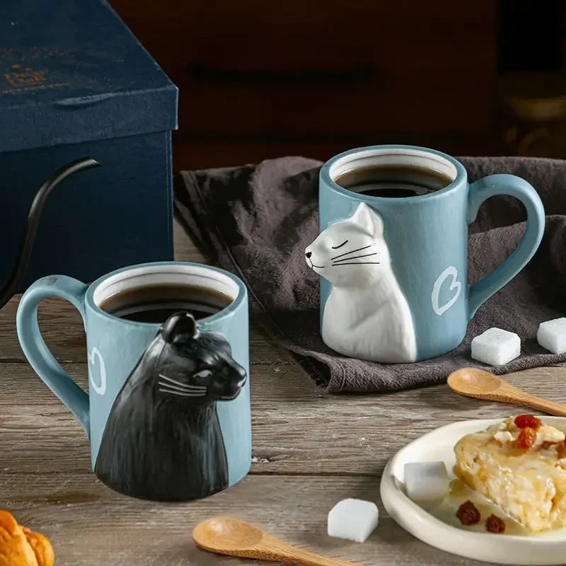 Kiss Cat Ceramic Mugs for Couples  Morning Milk Coffee, Tea Cup Breakfast, Valentines Day Gift
