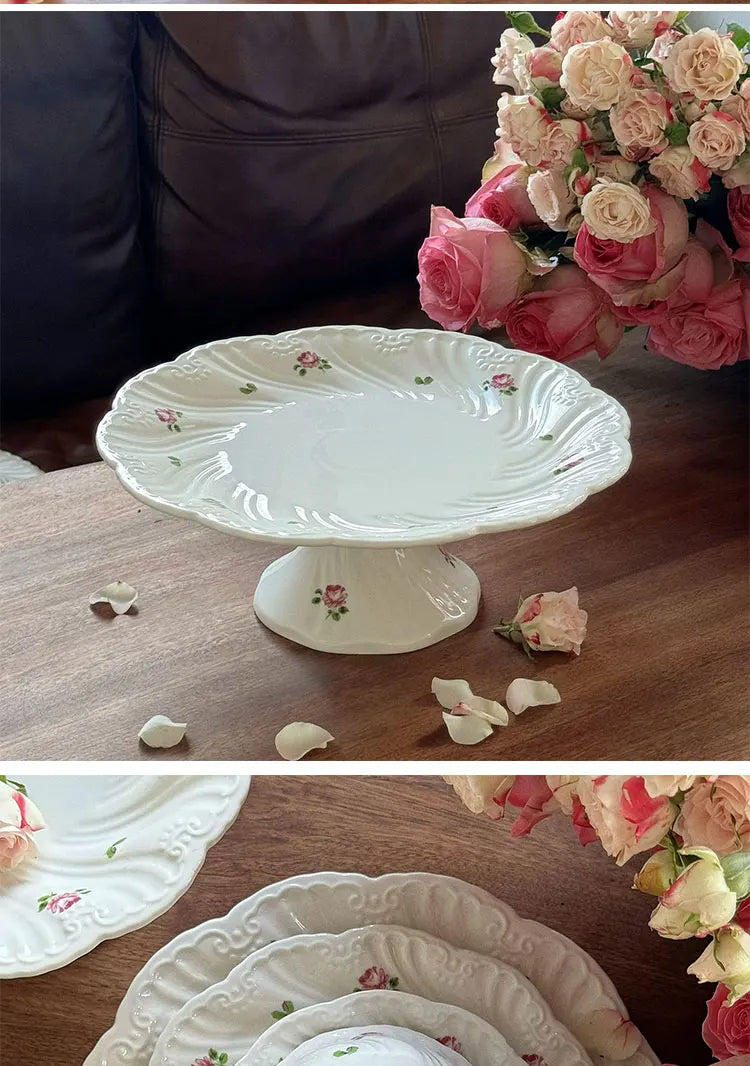 Ceramic Plate Set Coffee Cup Saucer Beautiful Tableware Vintage Rose Dessert Plate