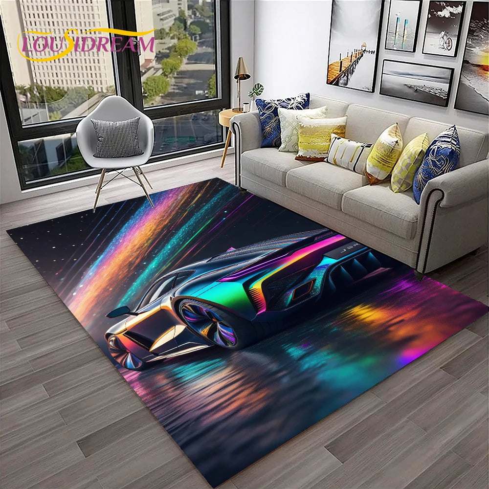 Sports Car Racing Carpet Rug for Living Room, Bedroom, Playroom, Sofa Doormat Decor,