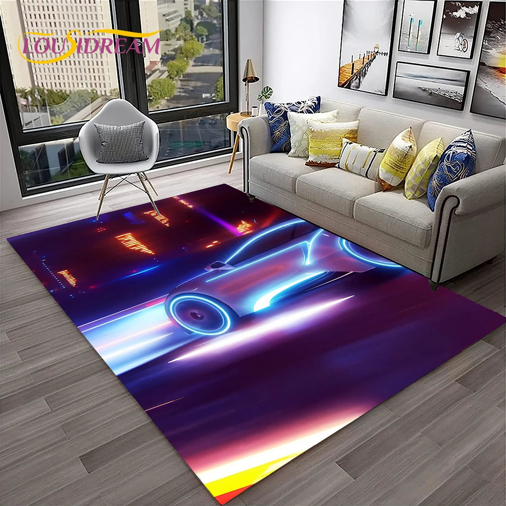 Sports Car Racing Carpet Rug for Living Room, Bedroom, Playroom, Sofa Doormat Decor,