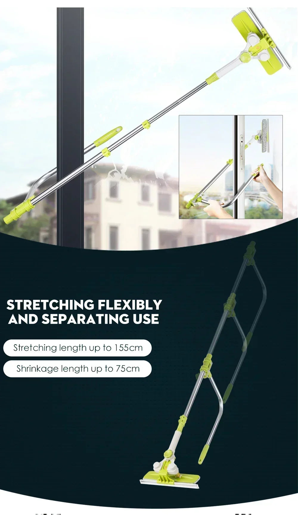 Hot Upgraded Telescopic High-rise Glass Cleaner Brush for Washing Window Dust