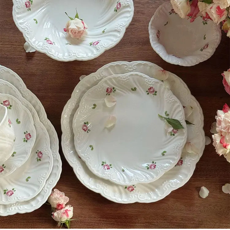 Ceramic Plate Set Coffee Cup Saucer Beautiful Tableware Vintage Rose Dessert Plate