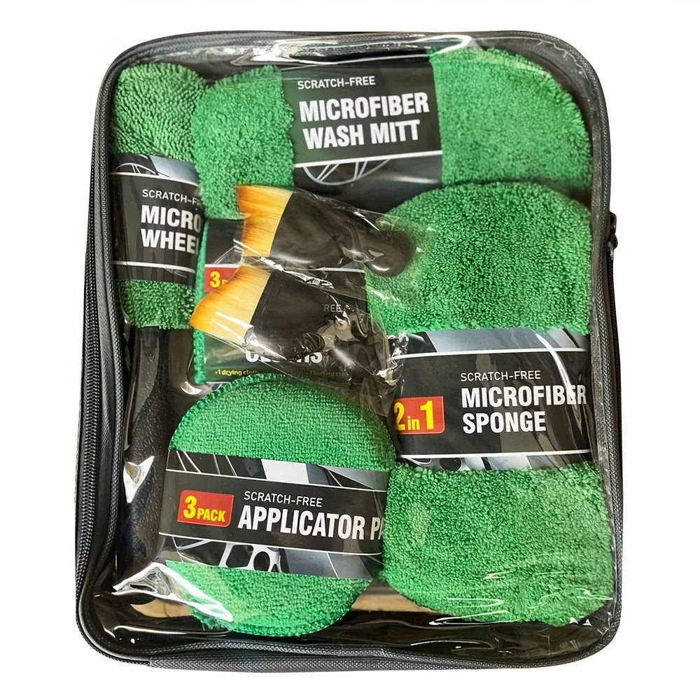 Car Cleaning Tools 11pcs Microfiber Kit Tire Brush Scratch Removal Pads