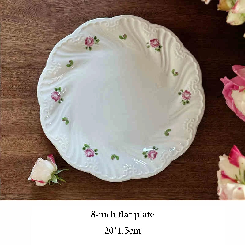 Ceramic Plate Set Coffee Cup Saucer Beautiful Tableware Vintage Rose Dessert Plate
