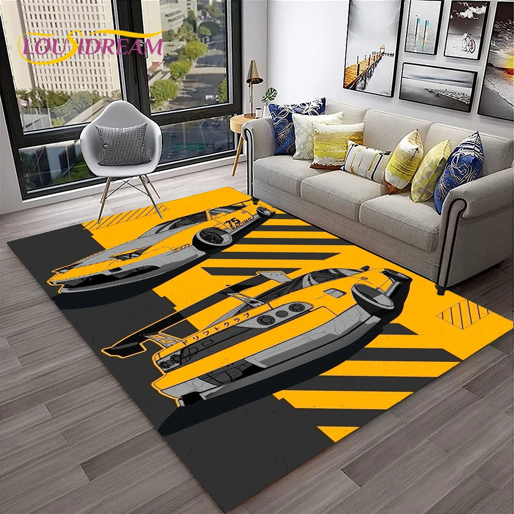 Sports Car Racing Carpet Rug for Living Room, Bedroom, Playroom, Sofa Doormat Decor,