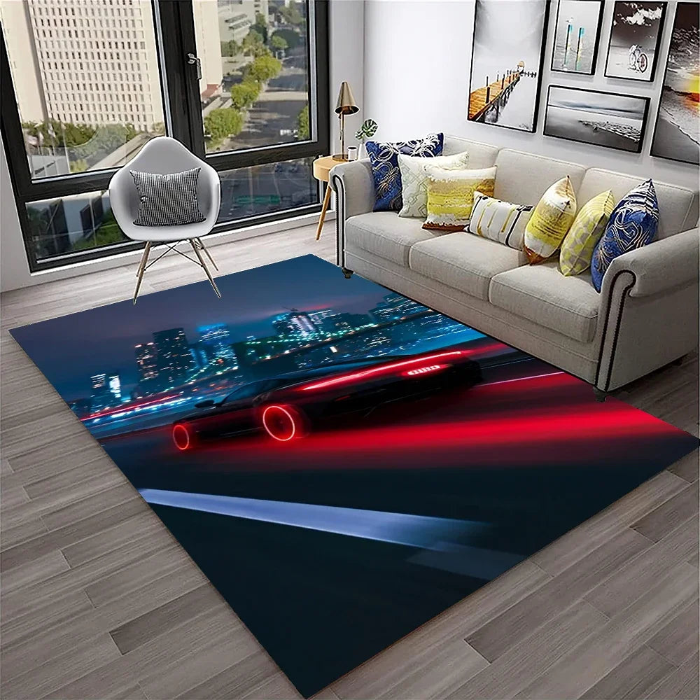 Sports Car Racing Carpet Rug for Living Room, Bedroom, Playroom, Sofa Doormat Decor,