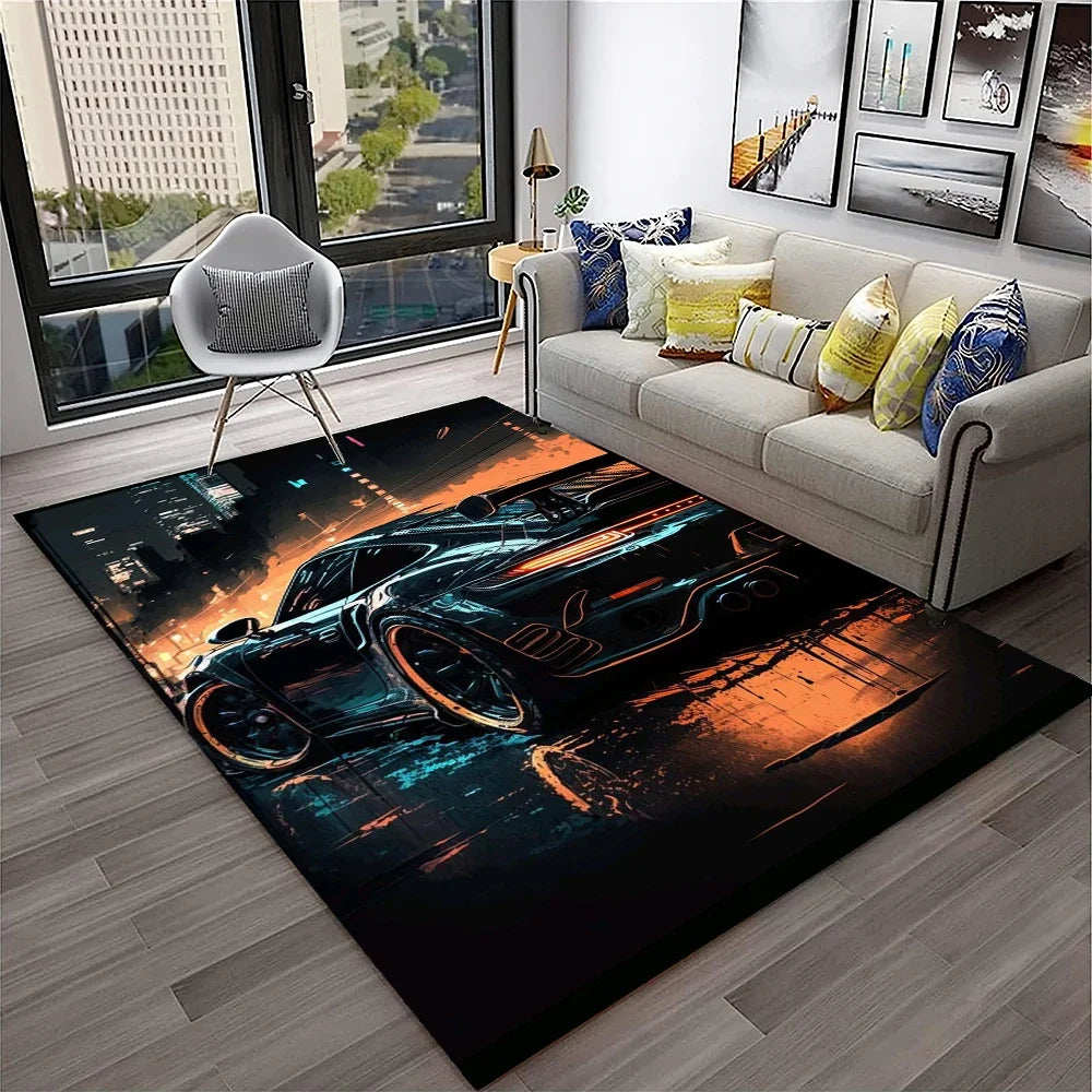 Sports Car Racing Carpet Rug for Living Room, Bedroom, Playroom, Sofa Doormat Decor,