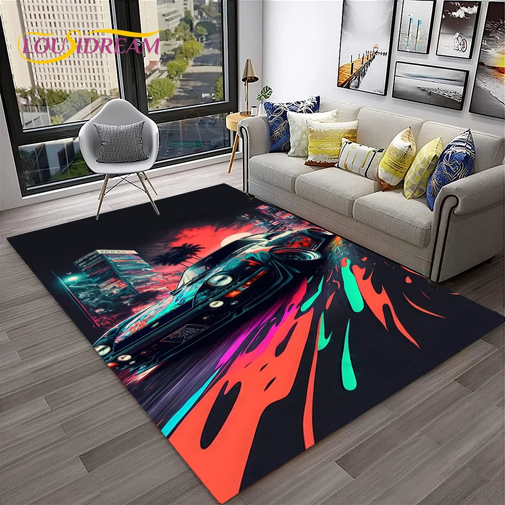 Sports Car Racing Carpet Rug for Living Room, Bedroom, Playroom, Sofa Doormat Decor,