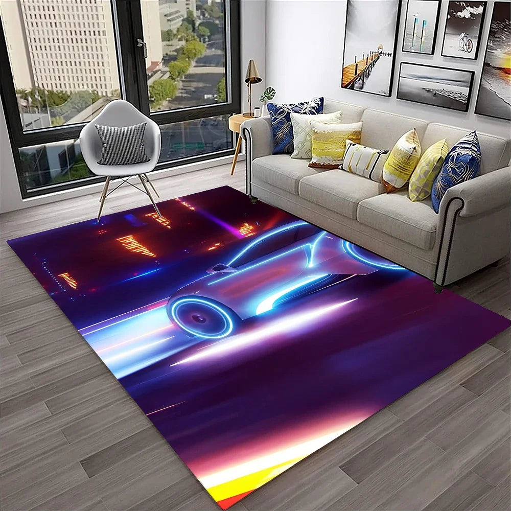 Sports Car Racing Carpet Rug for Living Room, Bedroom, Playroom, Sofa Doormat Decor,