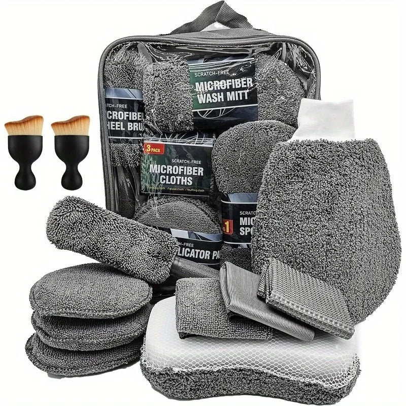 Car Cleaning Tools 11pcs Microfiber Kit Tire Brush Scratch Removal Pads