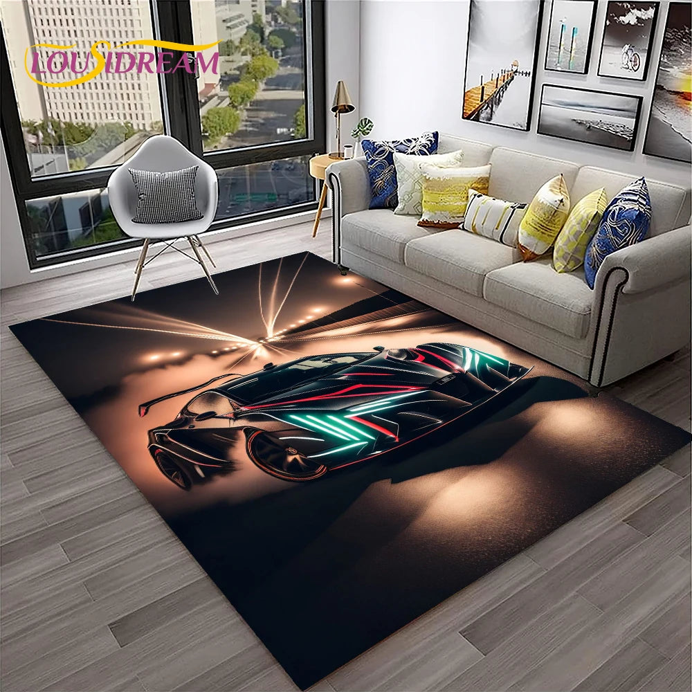 Sports Car Racing Carpet Rug for Living Room, Bedroom, Playroom, Sofa Doormat Decor,