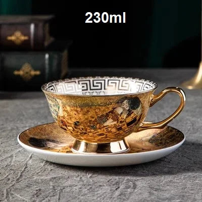 Klimt Kiss Bone China Mugs, Coffee Cups with Spoon, Gustav Klimt Porcelain,