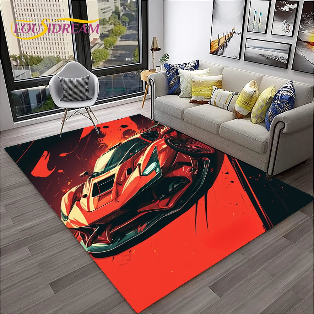 Sports Car Racing Carpet Rug for Living Room, Bedroom, Playroom, Sofa Doormat Decor,