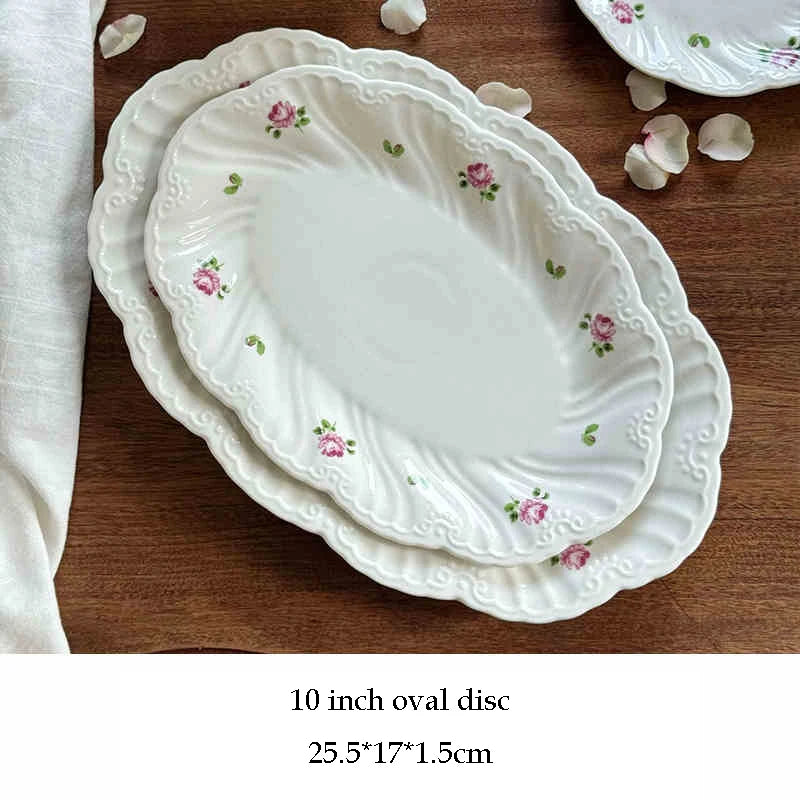 Ceramic Plate Set Coffee Cup Saucer Beautiful Tableware Vintage Rose Dessert Plate