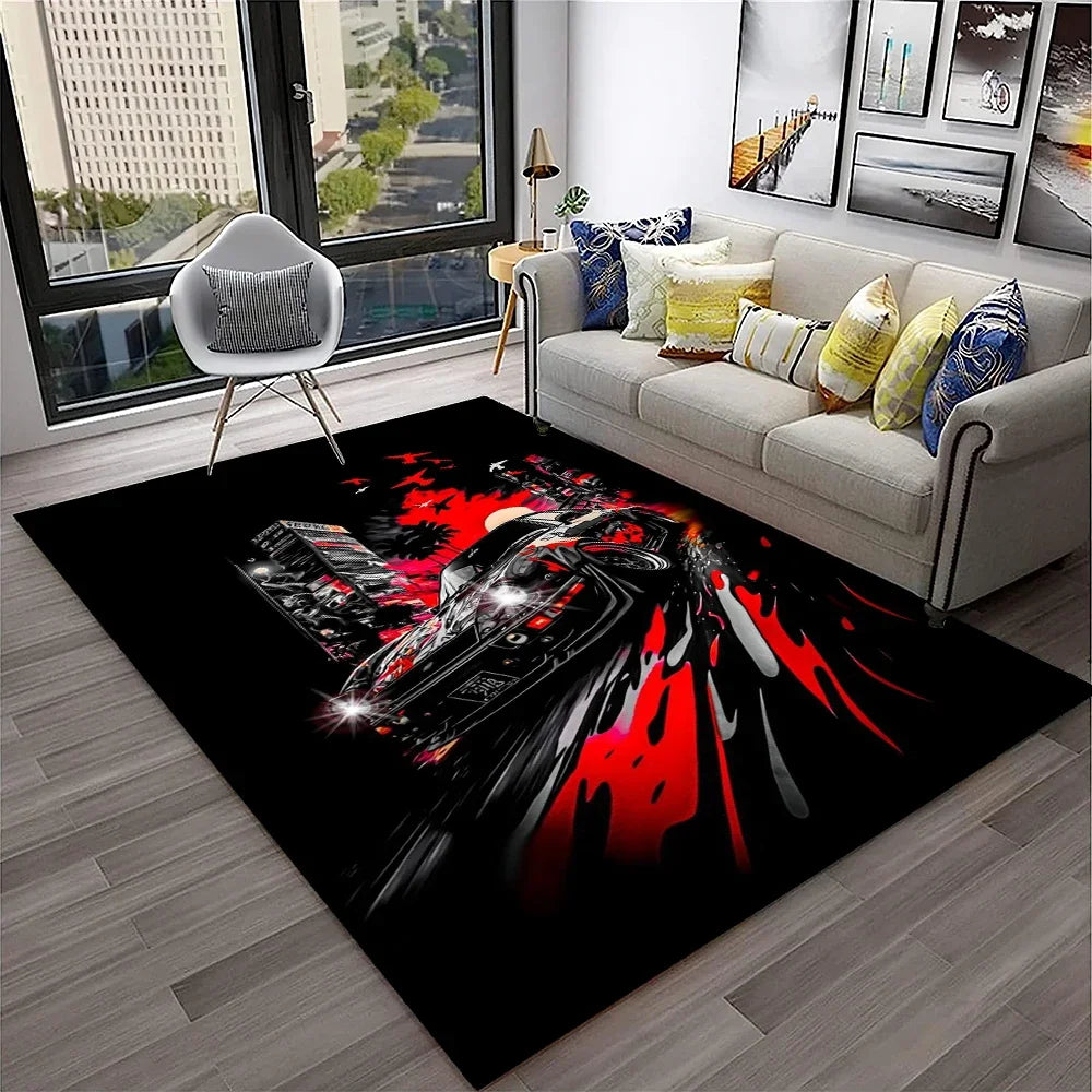 Sports Car Racing Carpet Rug for Living Room, Bedroom, Playroom, Sofa Doormat Decor,