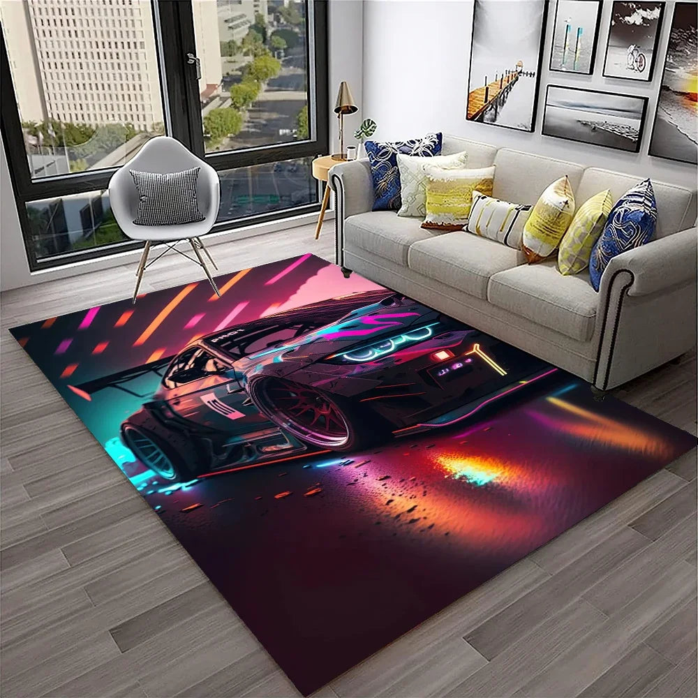 Sports Car Racing Carpet Rug for Living Room, Bedroom, Playroom, Sofa Doormat Decor,