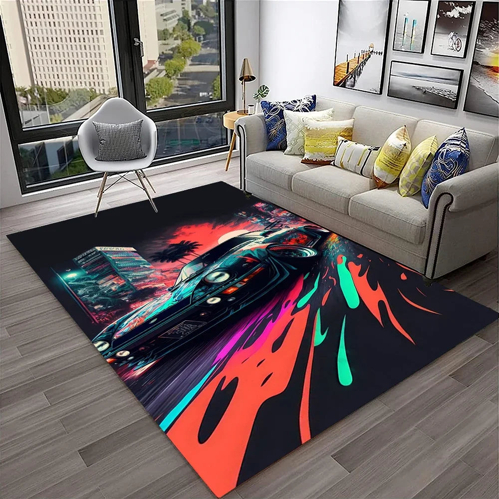 Sports Car Racing Carpet Rug for Living Room, Bedroom, Playroom, Sofa Doormat Decor,