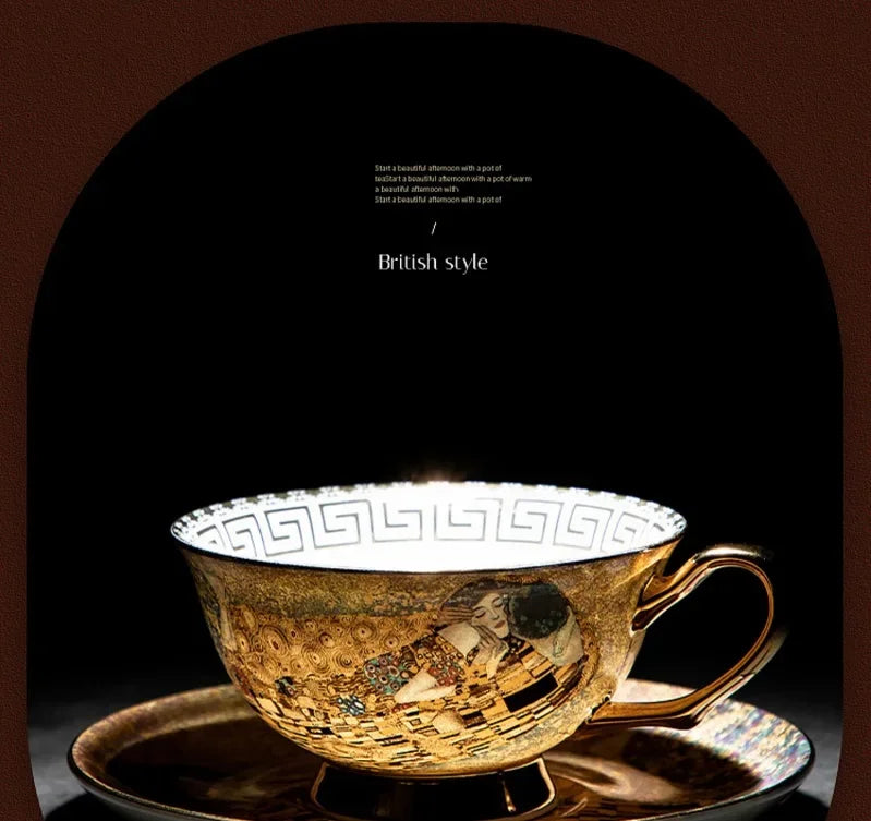 Klimt Kiss Bone China Mugs, Coffee Cups with Spoon, Gustav Klimt Porcelain,