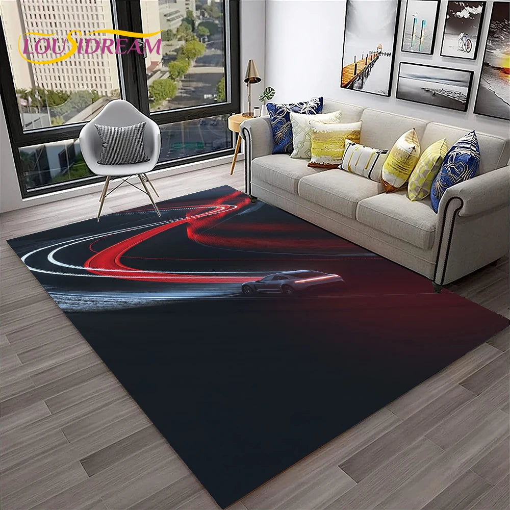Sports Car Racing Carpet Rug for Living Room, Bedroom, Playroom, Sofa Doormat Decor,
