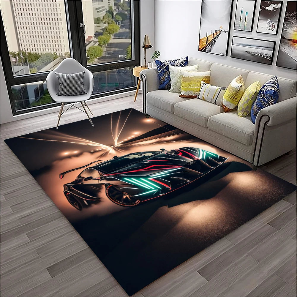 Sports Car Racing Carpet Rug for Living Room, Bedroom, Playroom, Sofa Doormat Decor,