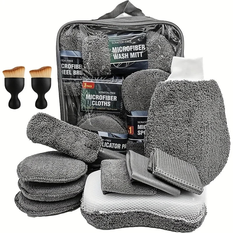 Car Cleaning Tools 11pcs Microfiber Kit Tire Brush Scratch Removal Pads