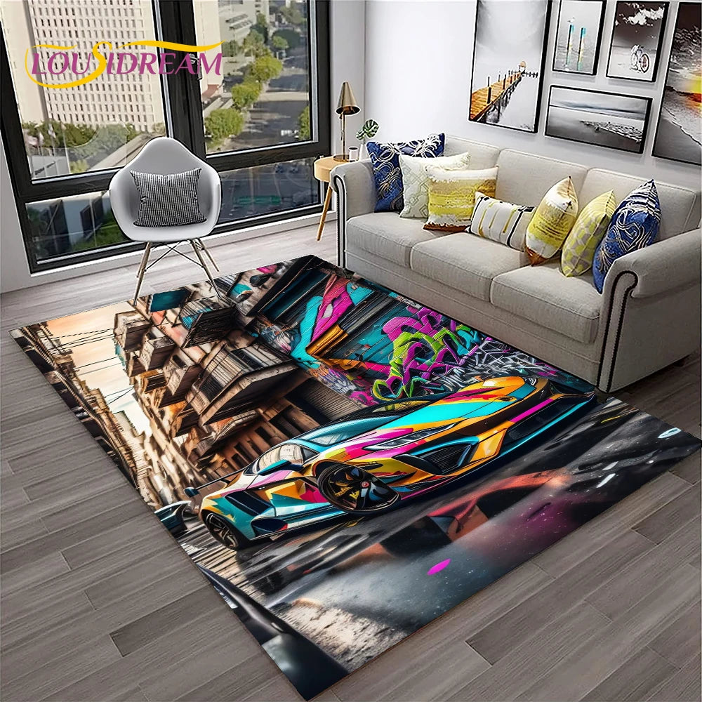 Sports Car Racing Carpet Rug for Living Room, Bedroom, Playroom, Sofa Doormat Decor,