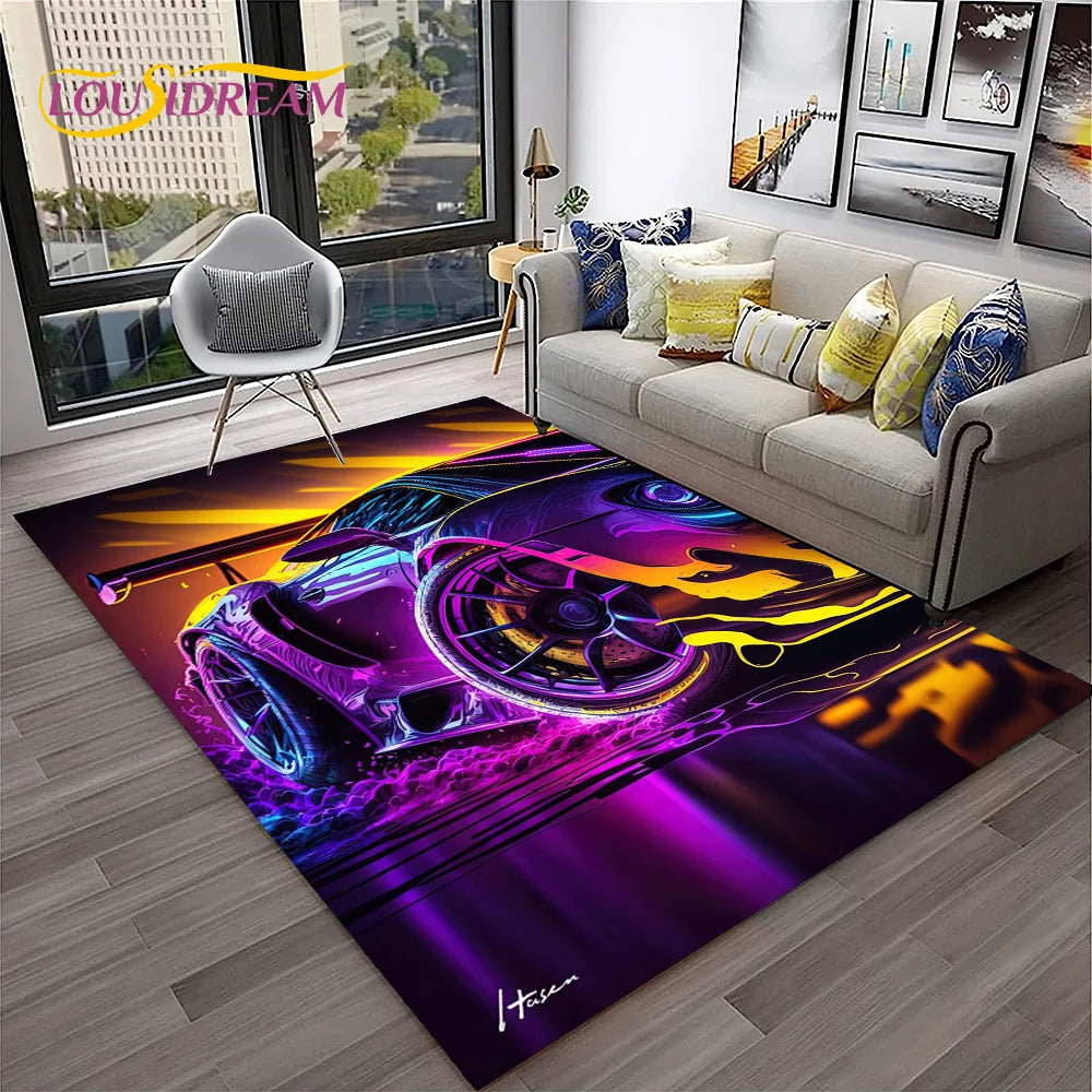 Sports Car Racing Carpet Rug for Living Room, Bedroom, Playroom, Sofa Doormat Decor,