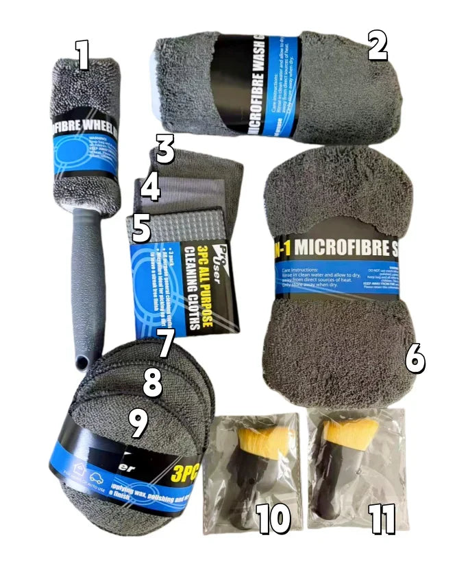 Car Cleaning Tools 11pcs Microfiber Kit Tire Brush Scratch Removal Pads