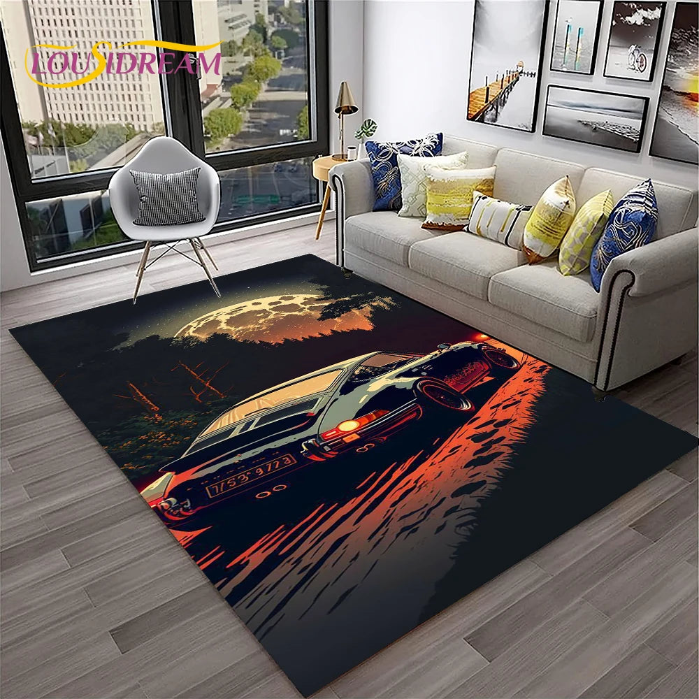 Sports Car Racing Carpet Rug for Living Room, Bedroom, Playroom, Sofa Doormat Decor,