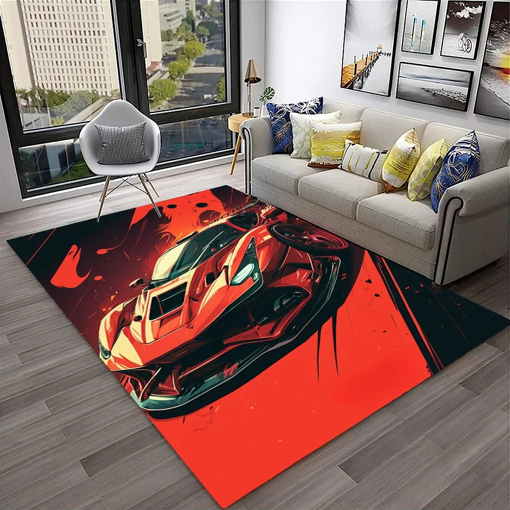Sports Car Racing Carpet Rug for Living Room, Bedroom, Playroom, Sofa Doormat Decor,