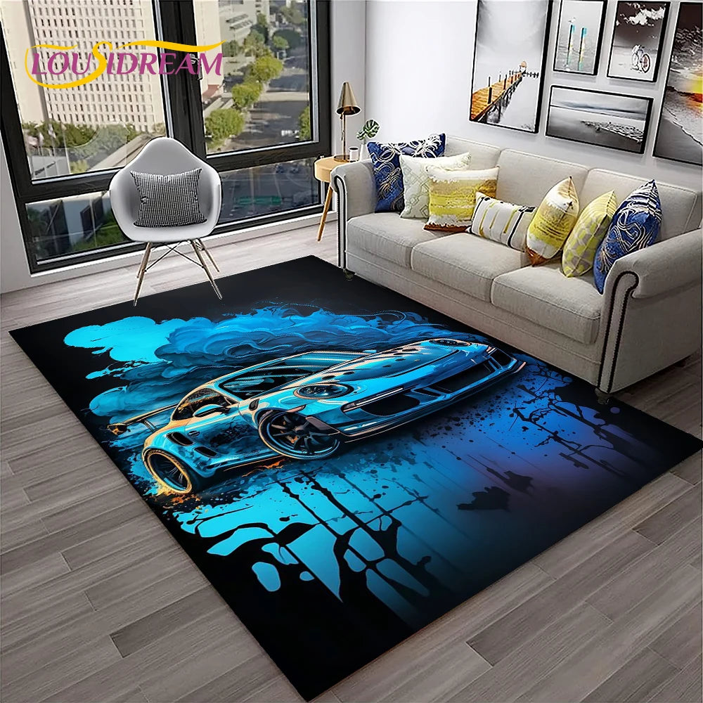 Sports Car Racing Carpet Rug for Living Room, Bedroom, Playroom, Sofa Doormat Decor,