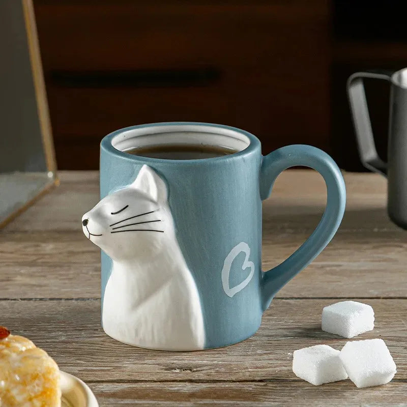 Kiss Cat Ceramic Mugs for Couples  Morning Milk Coffee, Tea Cup Breakfast, Valentines Day Gift