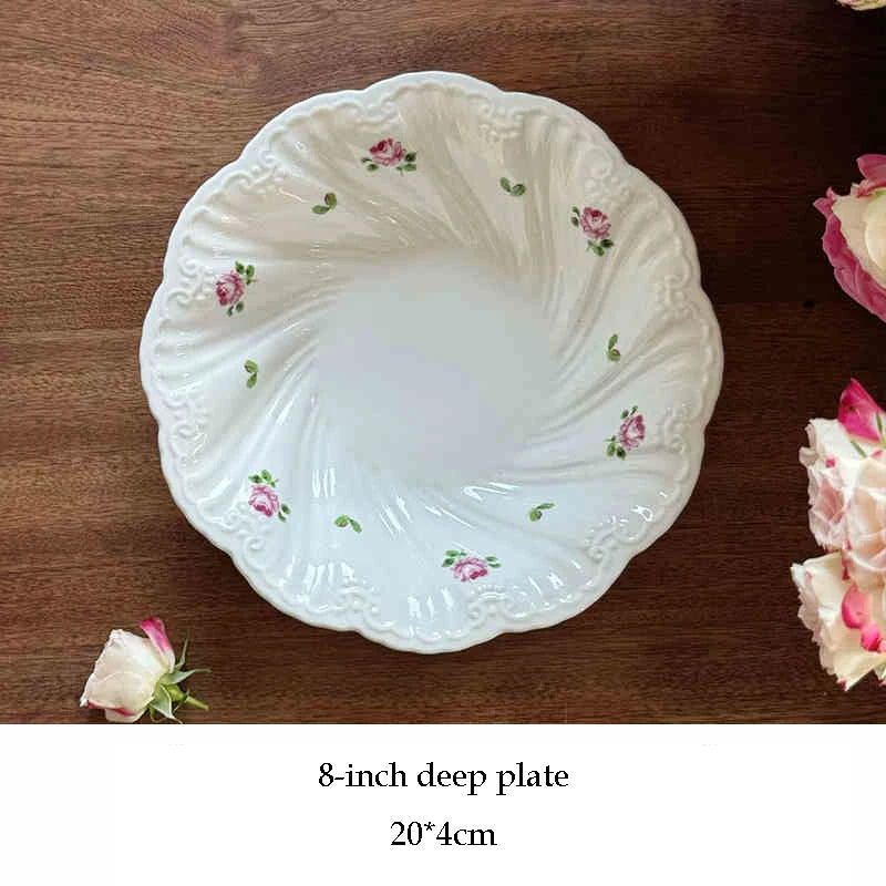 Ceramic Plate Set Coffee Cup Saucer Beautiful Tableware Vintage Rose Dessert Plate