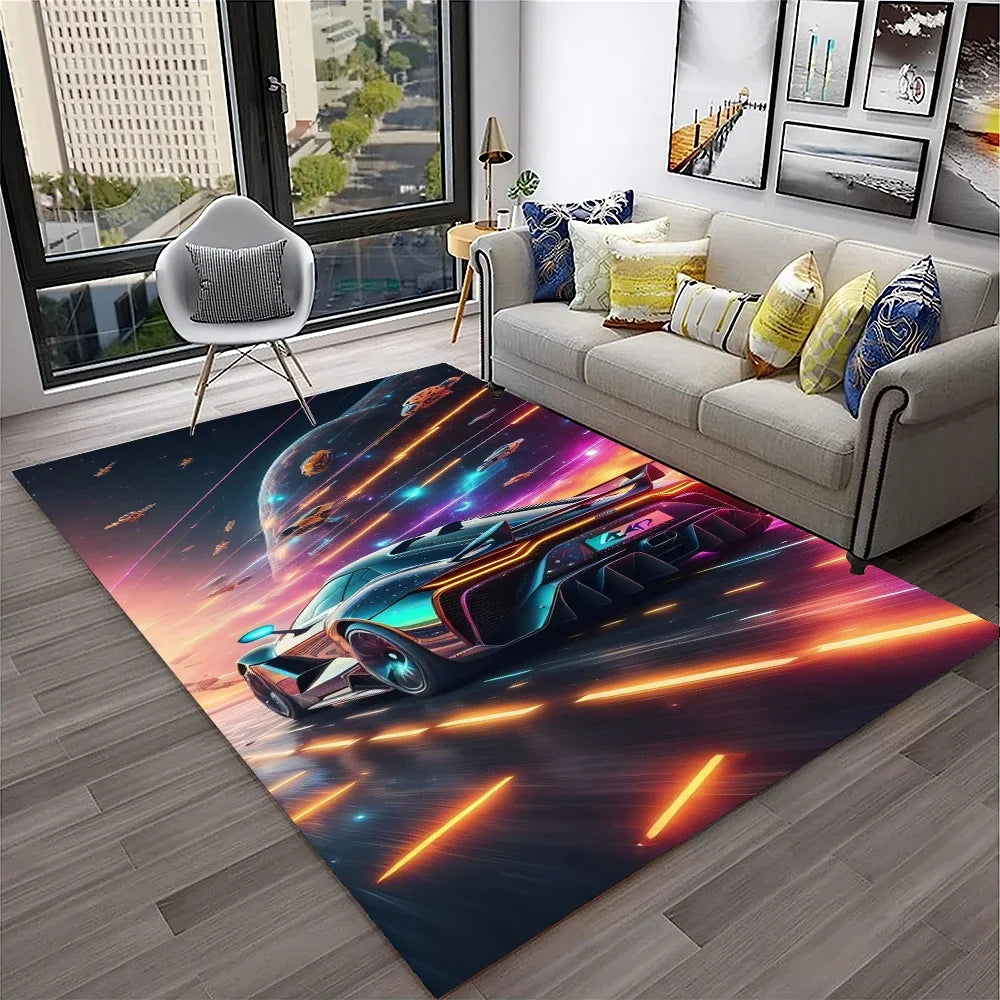 Sports Car Racing Carpet Rug for Living Room, Bedroom, Playroom, Sofa Doormat Decor,