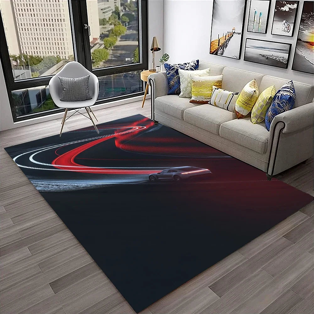 Sports Car Racing Carpet Rug for Living Room, Bedroom, Playroom, Sofa Doormat Decor,