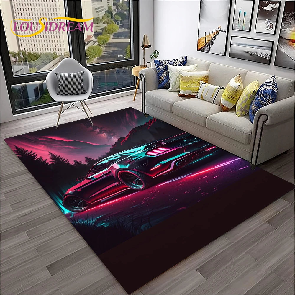 Sports Car Racing Carpet Rug for Living Room, Bedroom, Playroom, Sofa Doormat Decor,