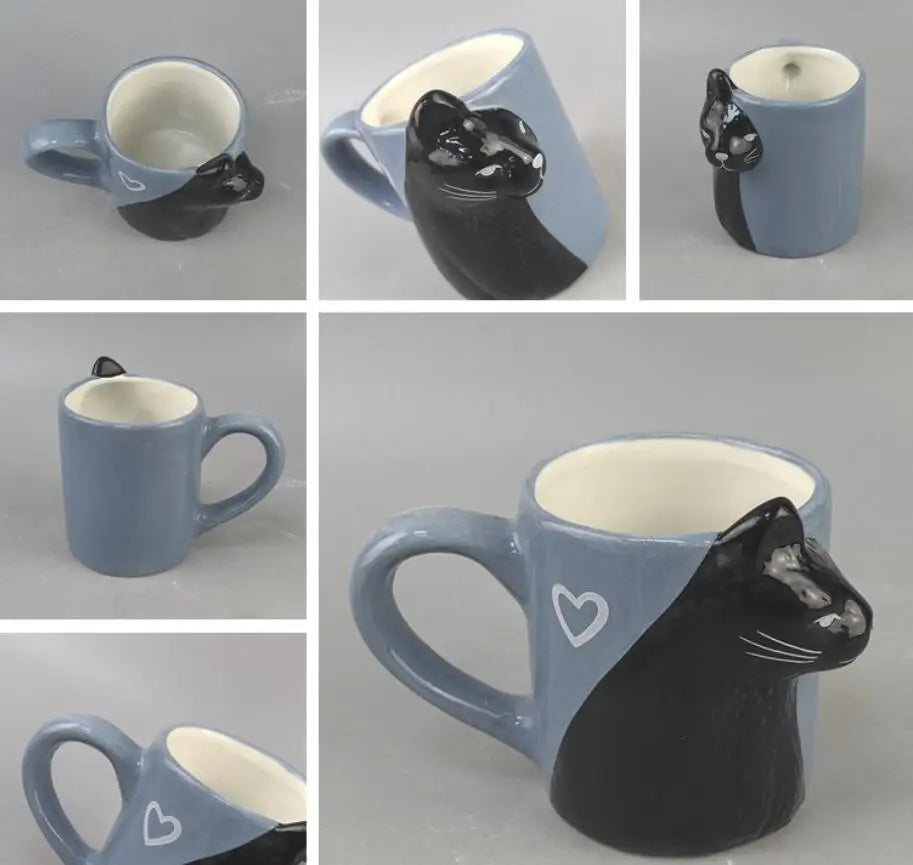 Kiss Cat Ceramic Mugs for Couples  Morning Milk Coffee, Tea Cup Breakfast, Valentines Day Gift