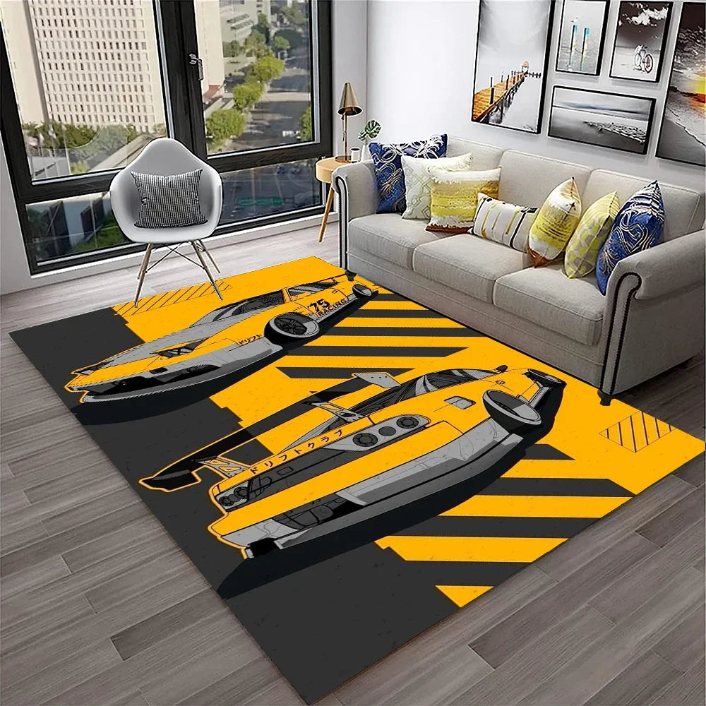 Sports Car Racing Carpet Rug for Living Room, Bedroom, Playroom, Sofa Doormat Decor,
